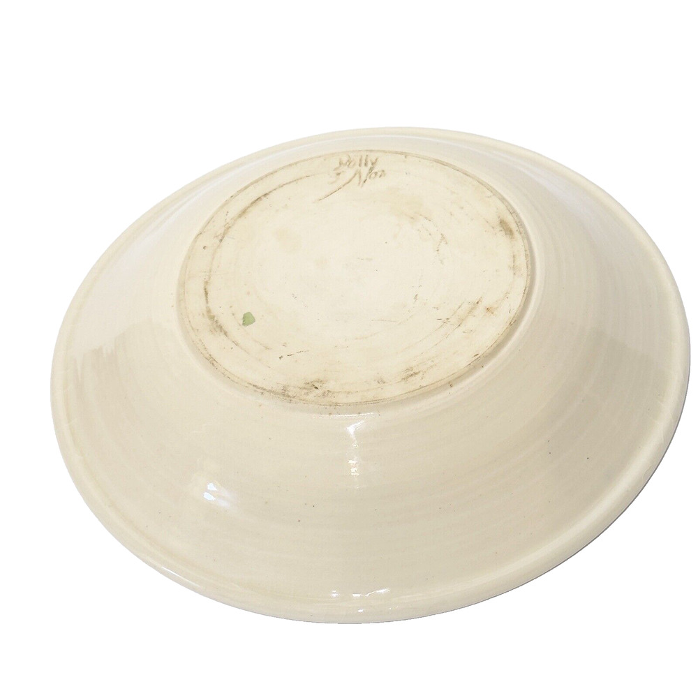Hand Thrown Art Pottery Bowl Butterfly Iridescent Blue Green Artist Signed 10.5" - Picture 3 of 6